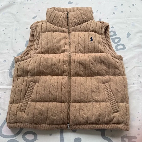 Ralph Lauren Tan Knitted Quilted Vest - Picture 1 of 10